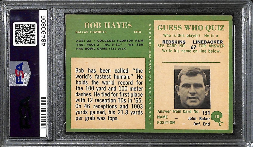 1966 Philadelphia Bob Hayes (HOF) Rookie Card Graded PSA 5