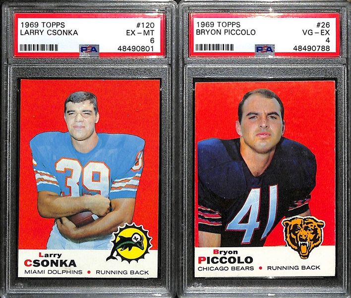 Lot of (2) 1969 Topps PSA Graded Hall of Fame Rookie inc. Larry Csonka (PSA 6), Bryon Piccolo (PSA 4)