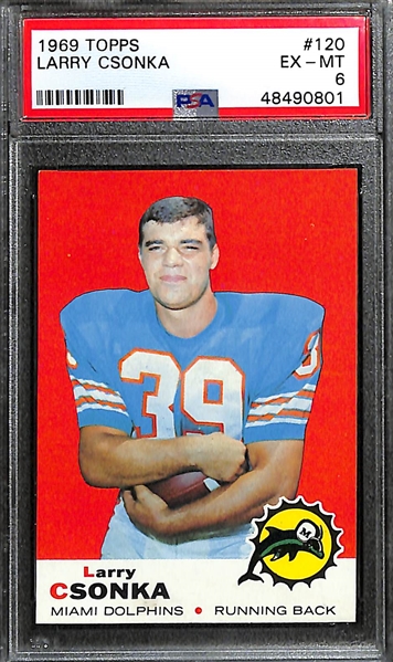 Lot of (2) 1969 Topps PSA Graded Hall of Fame Rookie inc. Larry Csonka (PSA 6), Bryon Piccolo (PSA 4)