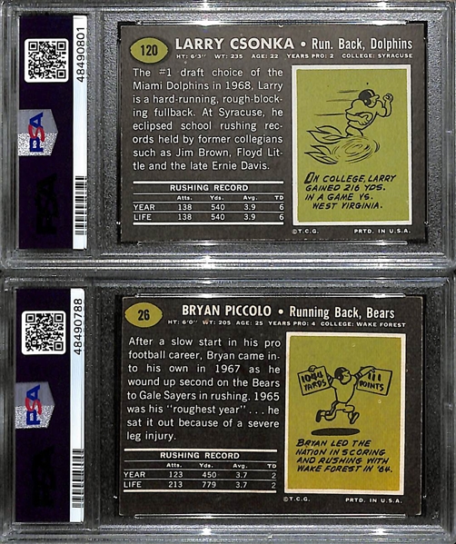 Lot of (2) 1969 Topps PSA Graded Hall of Fame Rookie inc. Larry Csonka (PSA 6), Bryon Piccolo (PSA 4)