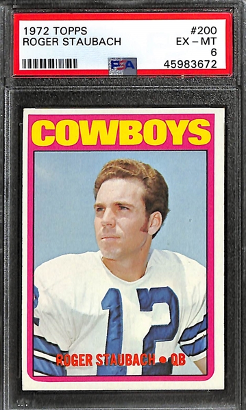 Lot of (2) 1972 Topps PSA Graded Hall of Fame Rookies inc. Roger Staubach (PSA 6), Ted Hendricks (PSA 7)