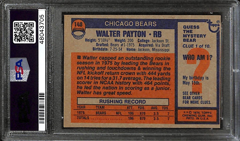 1976 Topps Walter Payton (HOF) Rookie Card Graded PSA 7