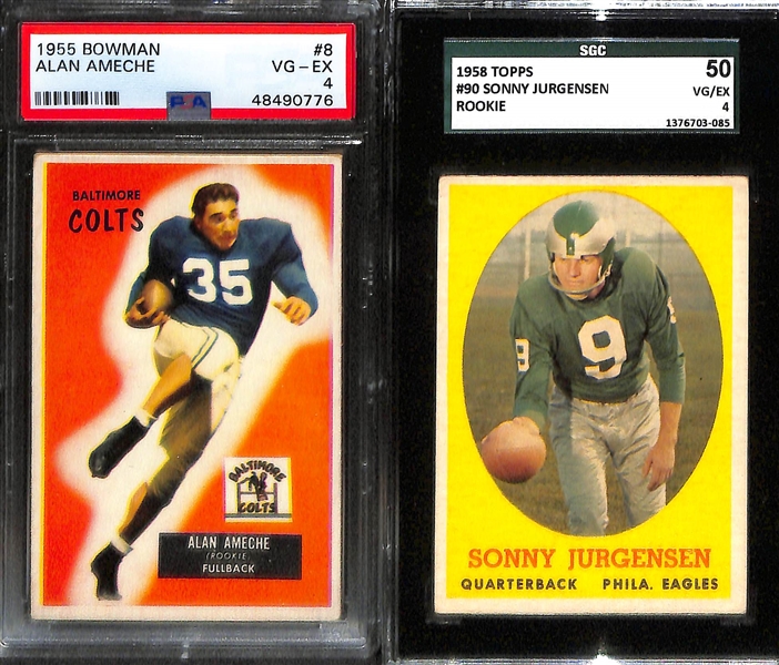 Lot of (6) PSA Graded Vintage Football Hall of Fame Cards w/ Mostly Rookies inc. 1961 Fleer Jim Otto Rookie (PSA 4), 1968 Topps Bob Griese Rookie (PSA 4), 1976 Topps Dan Fouts Rookie (PSA 6),  