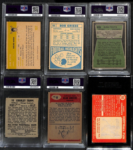 Lot of (6) PSA Graded Vintage Football Hall of Fame Cards w/ Mostly Rookies inc. 1961 Fleer Jim Otto Rookie (PSA 4), 1968 Topps Bob Griese Rookie (PSA 4), 1976 Topps Dan Fouts Rookie (PSA 6),  