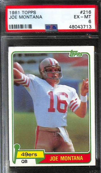 Lot of (3) Early 1980s Topps PSA Graded Hall of Fame Quarterback Rookies inc. 1984 Dan Marino (PSA 8), 1984 john Elway (PSA 8), 1981 Joe Montana (PSA 6)