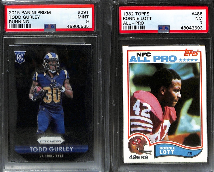 Lot of (7) PSA Graded Hall of Fame and Star Football Cards w/ Mostly Rookies inc. 1985 Topps USFL Reggie White (PSA 9), 2002 Topps Ed Reed Rookie (PSA 9), 2014 Topps Chrome Aaron Donald Pulsar...