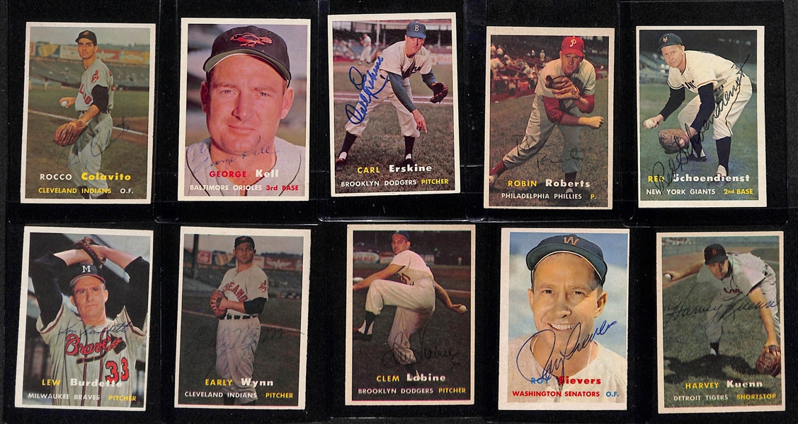 Lot of (239) High-Quality Signed 1957 Topps Cards w. Roberts, Erskine, Kell, Calavito, Burdette, Schoendienst, + (JSA Auction Letter). 