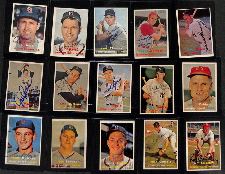 Lot of (239) High-Quality Signed 1957 Topps Cards w. Roberts, Erskine, Kell, Calavito, Burdette, Schoendienst, + (JSA Auction Letter). 