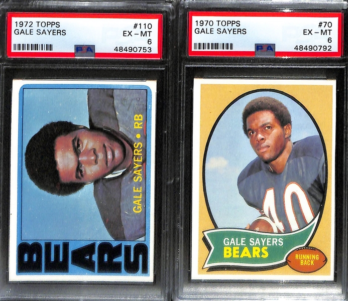 Lot of (6) Vintage Topps PSA Graded Hall of Fame Cards inc. 1969 Topps Gale Sayers (PSA 6 MC), 1978 Topps Roger Staubach (PSA 8), 1970 Topps Joe Namath (PSA 4), +