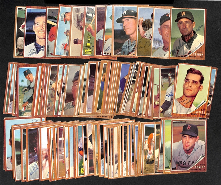 Lot of (146) Signed 1962 Topps Baseball Cards w. Vernon, Mele, Averill, Crandall, and Face, + (JSA Auction Letter)