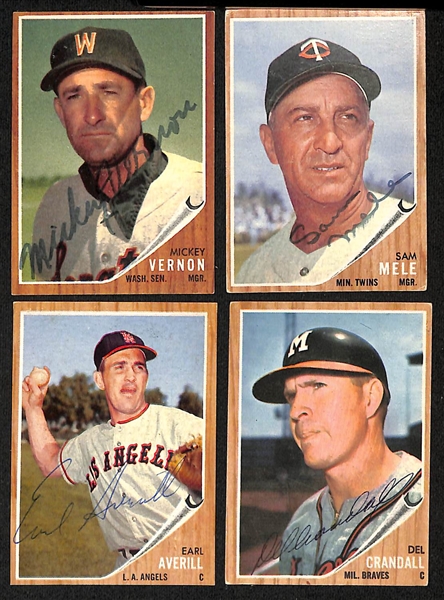 Lot of (146) Signed 1962 Topps Baseball Cards w. Vernon, Mele, Averill, Crandall, and Face, + (JSA Auction Letter)