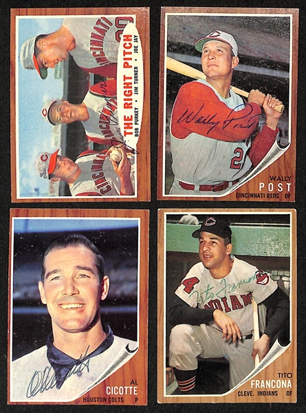 Lot of (146) Signed 1962 Topps Baseball Cards w. Vernon, Mele, Averill, Crandall, and Face, + (JSA Auction Letter)