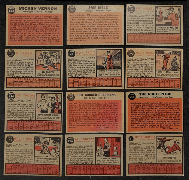 Lot of (146) Signed 1962 Topps Baseball Cards w. Vernon, Mele, Averill, Crandall, and Face, + (JSA Auction Letter)