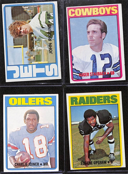 Lot of (4) 1972 Topps Football Rookie Cards - Staubach, Riggins, Upshaw, & Joiner