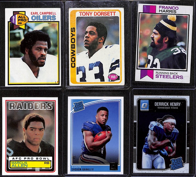 Lot of (27) 1973-2018 Football Running Back Rookie Cards w. 1973 Topps Franco Harris