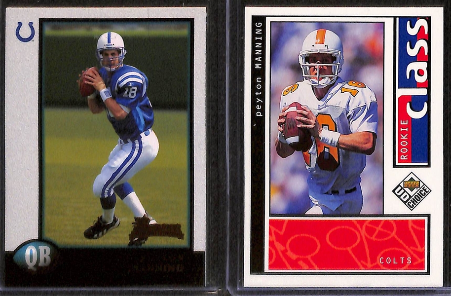 Lot of (29) 1981-2022 Football Quarterback Rookie Cards w. 2017 Prestige Patrick Mahomes & 2005 UD Aaron Rodgers