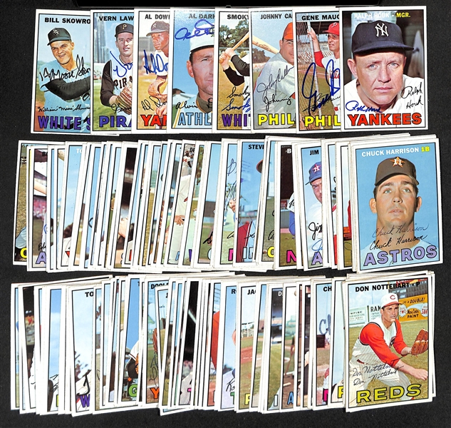 Lot of (150) Signed 1967 Topps Baseball Cards w. Houk, Mauch, Callison, Burgess, and Dark, w. (JSA Auction Letter)