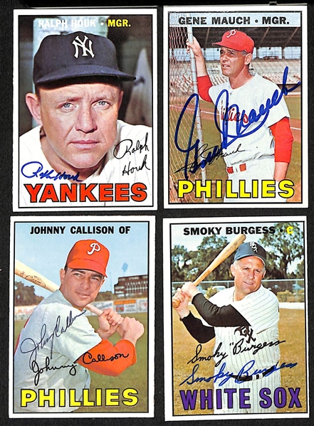 Lot of (150) Signed 1967 Topps Baseball Cards w. Houk, Mauch, Callison, Burgess, and Dark, w. (JSA Auction Letter)