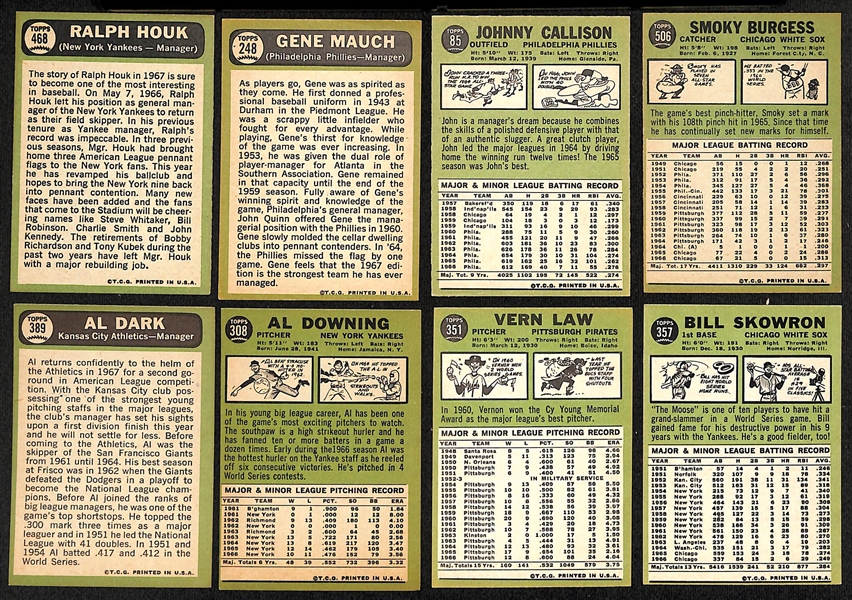 Lot of (150) Signed 1967 Topps Baseball Cards w. Houk, Mauch, Callison, Burgess, and Dark, w. (JSA Auction Letter)