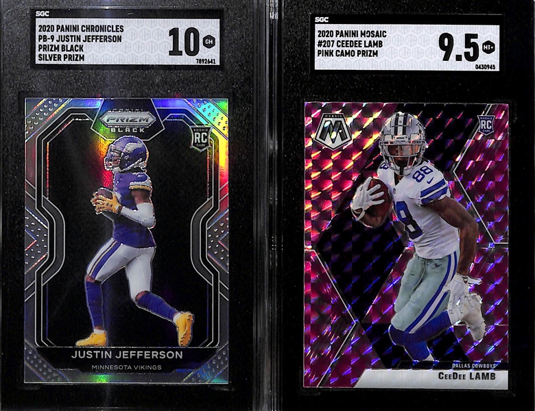 Lot of (5) 2020 Football SGC Graded Superstar Rookie Cards inc. Mosaic Justin Jefferson Silver (SGC 10), Chronicles Prizm Black Justin Jefferson Silver (SGC 10), Mosaic CeeDee Lamb Pink Camo (SGC...