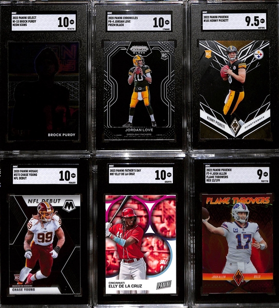 Lot of (6) SGC Graded Mostly Football Cards w. Kenny Pickett, Brock Purdy, Jordan Love RC, Elly De La Cruz and More 