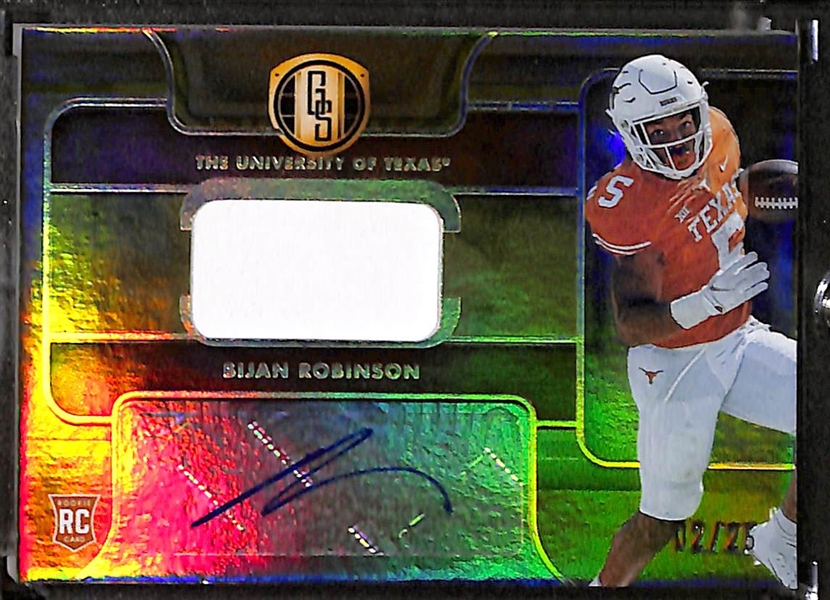 Lot of (3) 2023 Chronicles Draft SP and Auto Patch Alabama Star Cards w. Bijan Robinson Gold Standard Patch Auto /25, Jahmyr Gibbs Illusions First Impressions Patch Auto /25 and More