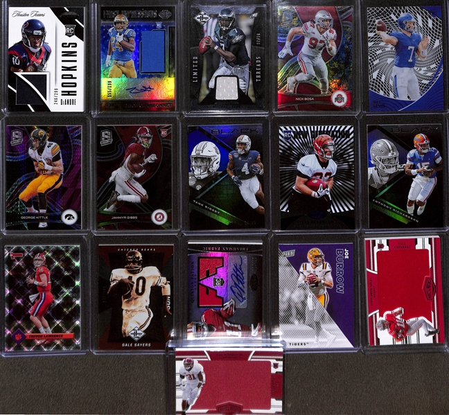 Lot of (40+) Mostly Modern Football Cards w. Many Inserts Inc. Zach Charbonnet Patch Auto /199, Michael Vick Patch /99, Deandre Hopkins Patch RC /299 and More 