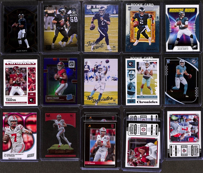 Lot of (40+) Football Rookie Cards w. Jalen Hurts, Bryce Young, CJ Stroud, Tua Tagovailoa and Many More