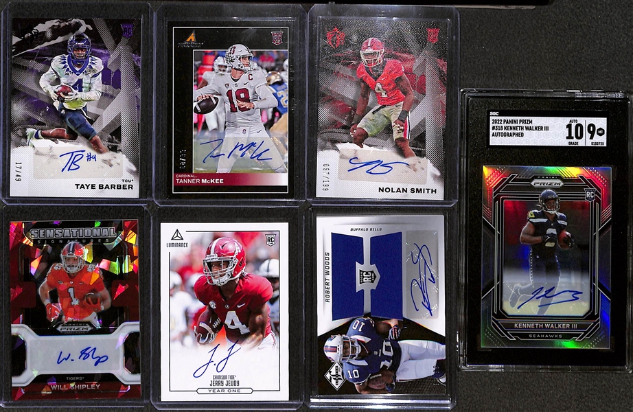 Lot of (25+) Rookie Autograph Football Cards w. 2022 Prizm Kenneth Walker III Graded SGC 9/10 Auto