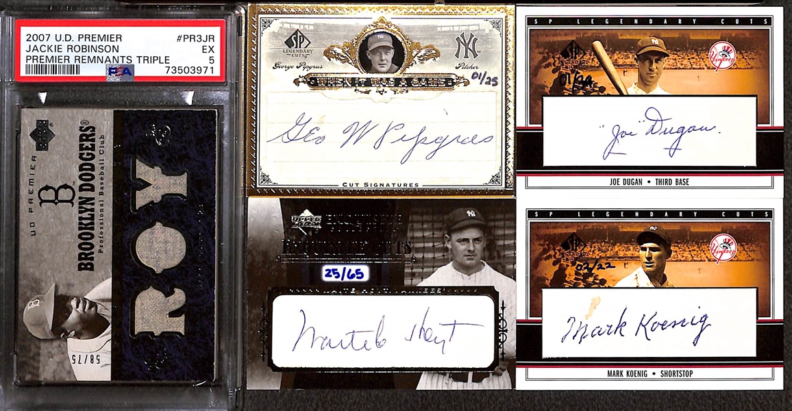 Lot of (5) Autograph and Patch Cards w. 2007 Upper Deck Premier Jackie Robinson Premier Remnants Triple #d /75 Graded PSA 5 