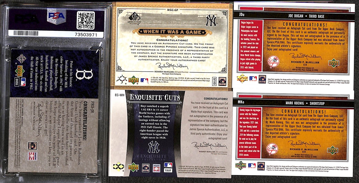 Lot of (5) Autograph and Patch Cards w. 2007 Upper Deck Premier Jackie Robinson Premier Remnants Triple #d /75 Graded PSA 5 