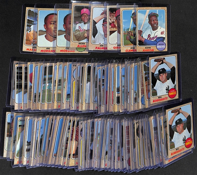 Lot of (90) 1968 Topps Baseball Cards w. Hank Aaron & Roberto Clemente