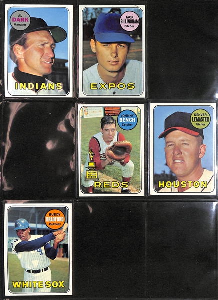 Lot of (250+) 1969 Topps Baseball Cards w. Johnny Bench (2nd year) & Willie Mays