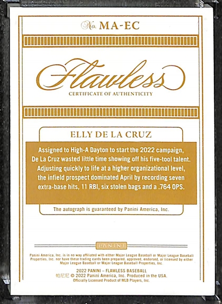 2022 Panini Flawless Elly De La Cruz Autographed Momentous Rookie Card #ed 3/7