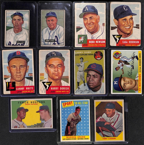  Lot of (13) 1951-1960 Baseball Cards w. 1958 Topps Hank Aaron AS & 1958 Topps Stan Musial AS