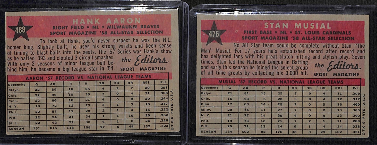  Lot of (13) 1951-1960 Baseball Cards w. 1958 Topps Hank Aaron AS & 1958 Topps Stan Musial AS