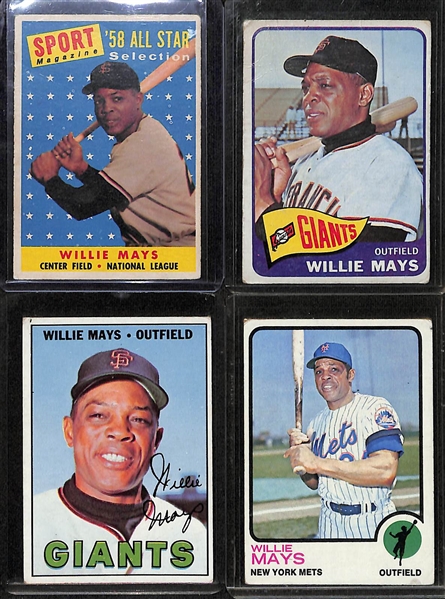 Lot of (4) Topps Willie Mays Cards - 1958 AS, 1965, 1967, & 1973