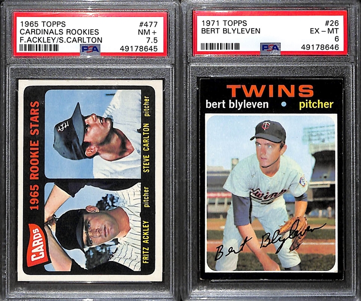 1965 Topps Cardinal Rookies Steve Carlton #477 PSA 7.5 & 1971 Topps Bert Blyleven #26 PSA 6