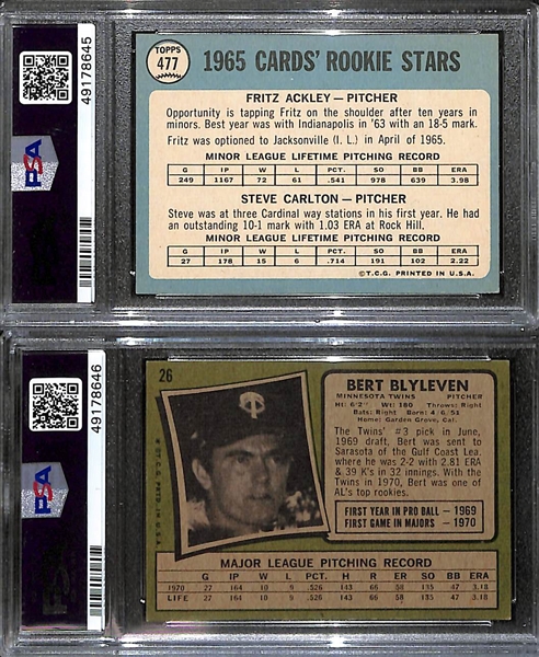 1965 Topps Cardinal Rookies Steve Carlton #477 PSA 7.5 & 1971 Topps Bert Blyleven #26 PSA 6