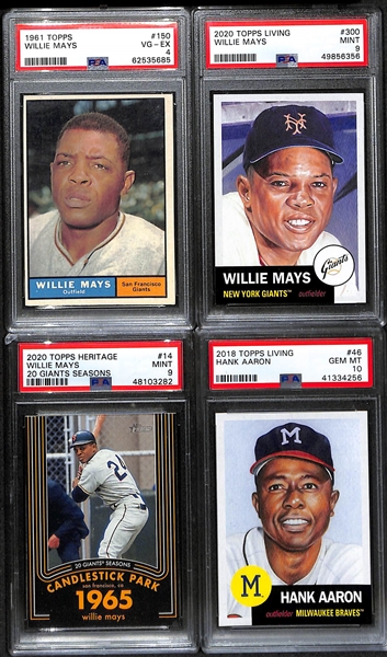 Lot of (4) Graded Mays & Aaron Cards w. 1961 Topps Willie Mays PSA 4