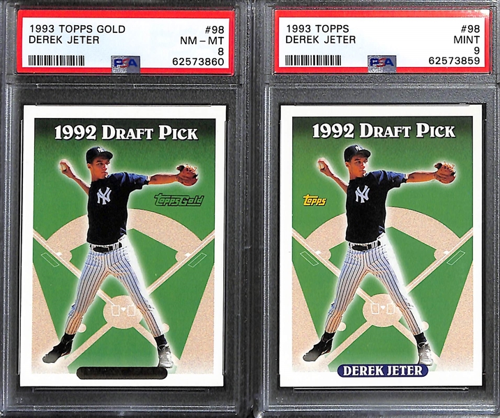 Lot of (8) PSA Graded Derek Jeter & Ken Griffey Jr Cards w. 1993 Topps Gold Derek Jeter Rookie PSA 8