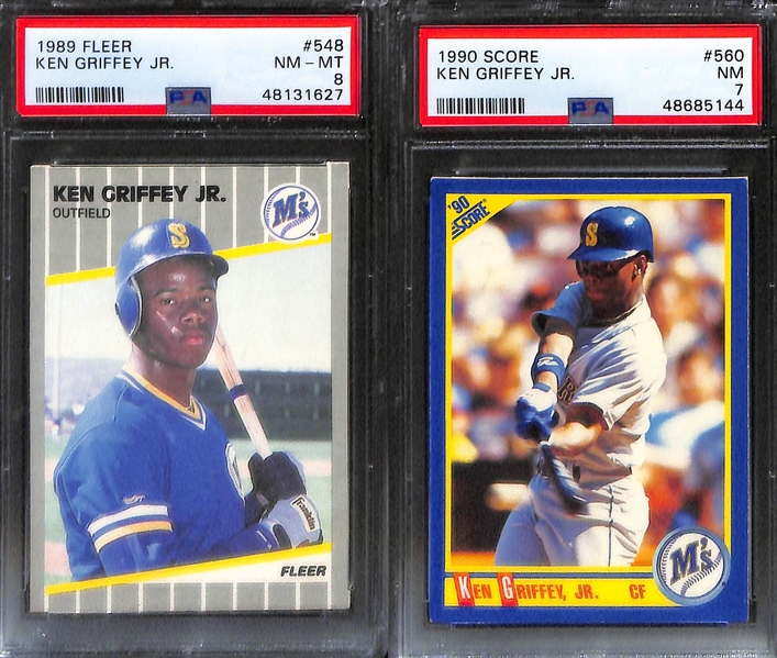 Lot of (8) PSA Graded Derek Jeter & Ken Griffey Jr Cards w. 1993 Topps Gold Derek Jeter Rookie PSA 8