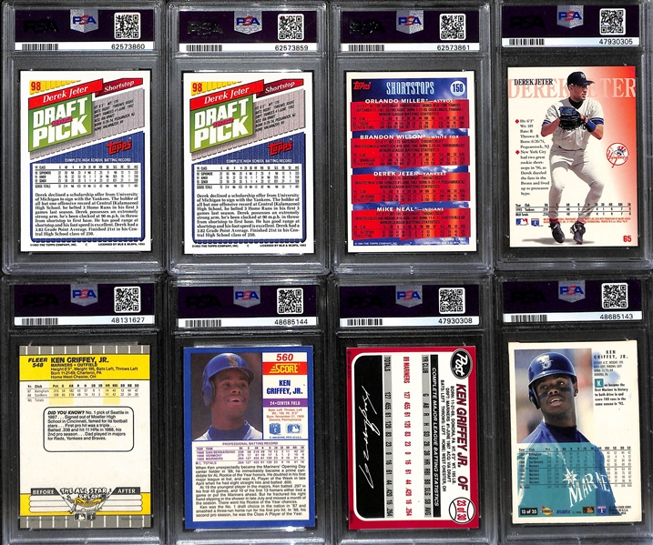 Lot of (8) PSA Graded Derek Jeter & Ken Griffey Jr Cards w. 1993 Topps Gold Derek Jeter Rookie PSA 8