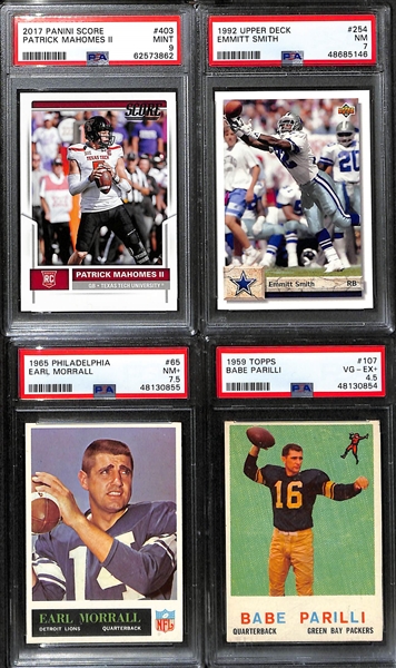 Lot of (4) 1959-2017 PSA Graded Football Star Cards w. 2017 Panini Score Patrick Mahomes Rookie PSA 9