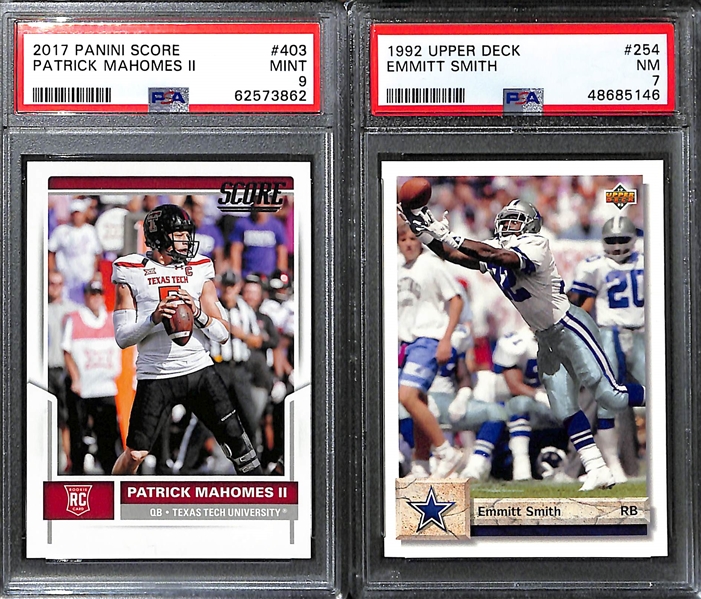 Lot of (4) 1959-2017 PSA Graded Football Star Cards w. 2017 Panini Score Patrick Mahomes Rookie PSA 9