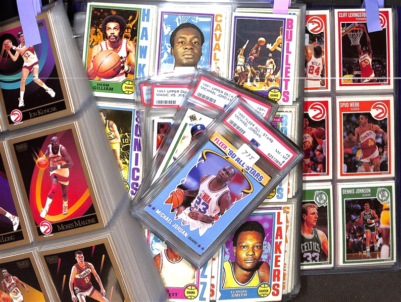 1989 Fleer Basketball Complete Set w. Stickers & Group of (600+) 1972-1992 Basketball Cards w. 1990 Fleer All-Stars Michael Jordan PSA 8