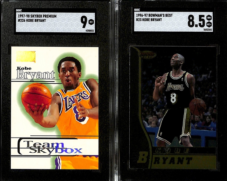 Lot of (6) SGC Graded Kobe Bryant 1996-98 Basketball Cards w. 1997-98 Upper Deck SPX SGC 8.5, 1996-97 Fleer Metal #137 Fresh Foundations SGC 8, More