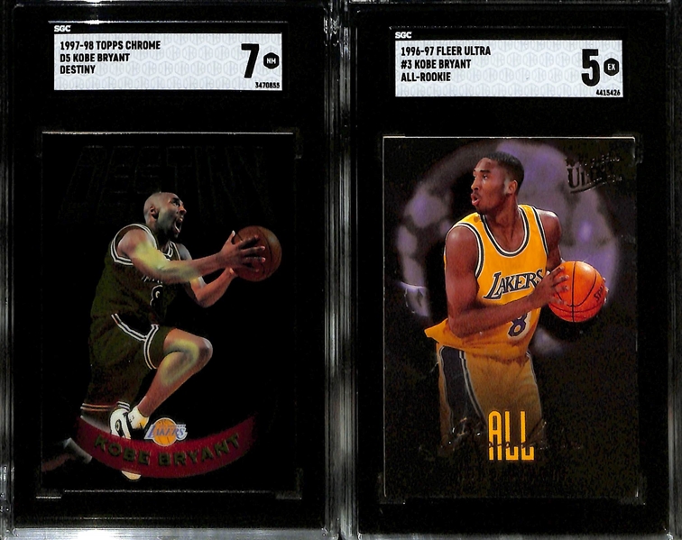 Lot of (6) SGC Graded Kobe Bryant 1996-98 Basketball Cards w. 1997-98 Upper Deck SPX SGC 8.5, 1996-97 Fleer Metal #137 Fresh Foundations SGC 8, More