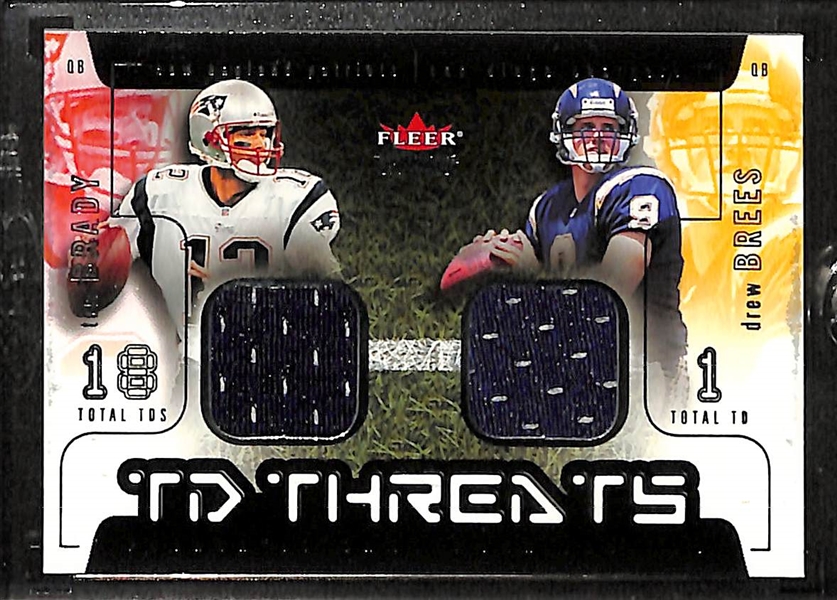 2002 Fleer Genuine TD Threats Tom Brady and Drew Brees Game Worn Relic Card