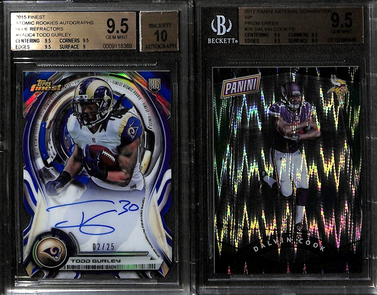 Rookie Graded Running Back Lot w. 2017 Panini National Convention VIP Green Dalvin Cook BGS 9.5 and 2015 Todd Gurley Finest Atomic Autographs Blue BGS 9.5/10 Auto